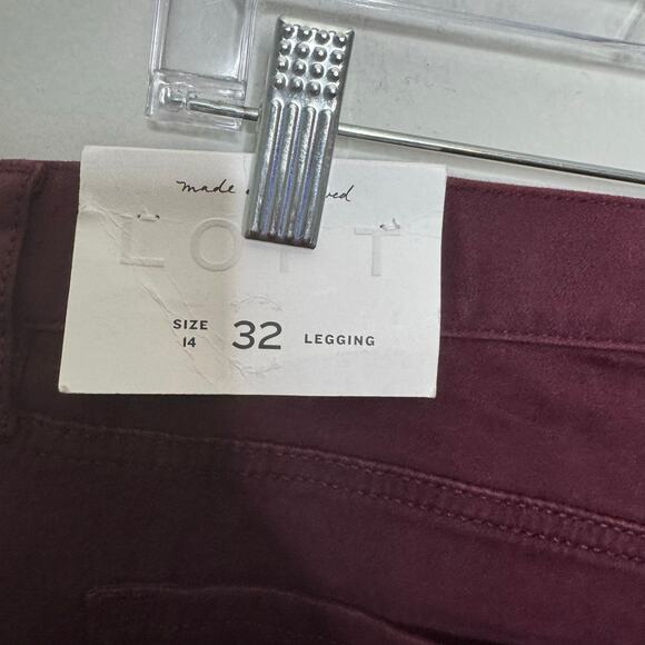LOFT Burgundy Skinny Legging Jeans Women’s Size 14 / 32 Stretch Pants - Picture 7 of 14